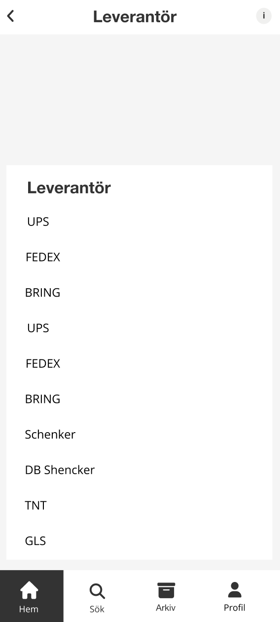 Lista för att välja leverantör, till exempel UPS, Bring och GLS